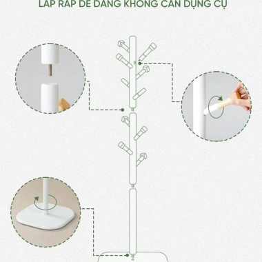 Cây Treo Đồ Gỗ Cao Su Nguyên Khối ARIZE Hanger Tree Trắng – Giá 702.000đ 7