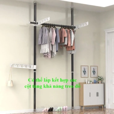 Cây treo quần áo EMOMART ống thép 32mm dày 0.9mm - Lắp đặt linh hoạt, dài có thể thu kéo, chỉ 85.000₫