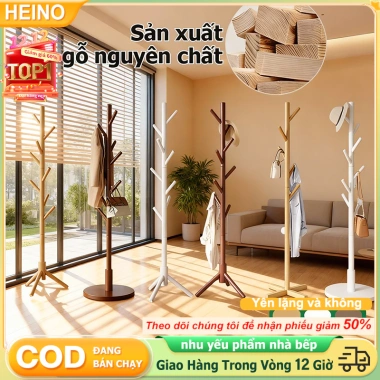 Cây treo quần áo gỗ 8 móc - Giá treo đứng chất lượng cao, giảm còn 69.900₫