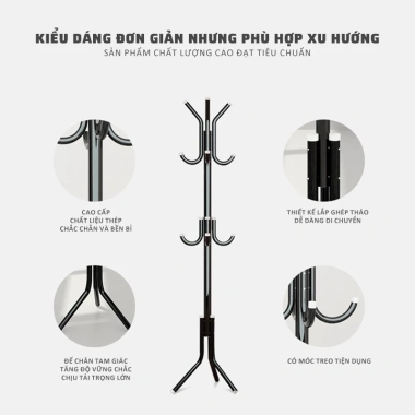 Cây Treo Quần Áo Khung Thép Đa Năng, Sơn Tĩnh Điện Chống Rỉ, Tích Hợp Nhiều Móc - Giá 99.000đ 2