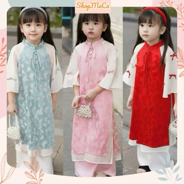 CBM22 Set áo dài cách tân ngắn tay Tiểu Điệp kèm bờm cho bé gái lễ tết 165.000₫
