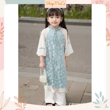 CBM22 Set áo dài cách tân ngắn tay Tiểu Điệp kèm bờm cho bé gái lễ tết 165.000₫