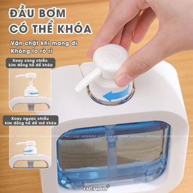 Chai chiết xà phòng trong suốt UCHUU - Bình đựng sữa tắm, dầu gội du lịch, lọ nhựa vòi bơm khóa, chỉ 31.000đ 4