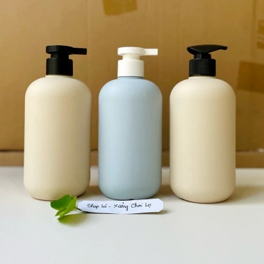 Chai lọ nhựa HDPE 500ml xanh dương/be - vòi nhấn, sữa tắm, dầu gội, kem body, 14.500 VNĐ 2