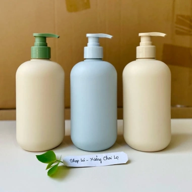 Chai lọ nhựa HDPE 500ml xanh dương/be - vòi nhấn, sữa tắm, dầu gội, kem body, 14.500 VNĐ 4
