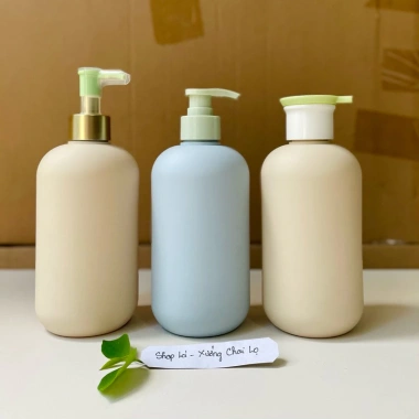 Chai lọ nhựa HDPE 500ml xanh dương/be - vòi nhấn, sữa tắm, dầu gội, kem body, 14.500 VNĐ 7