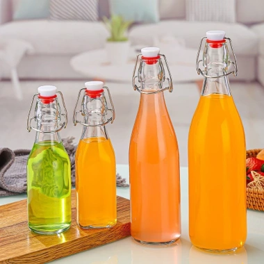 Chai Nắp Cài Thủy Tinh Loại Dầy + Gọng Inox 304 250ml 500ml 750ml 1.000ml Combo Giá Rẻ 29.700 VND