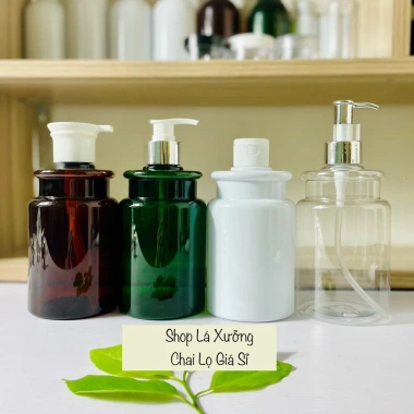 Chai nhựa 500ml cổ 2 tầng, màu đa dạng, vòi nhấn đa kiểu - Đựng dầu gội, sữa tắm, 11.500₫