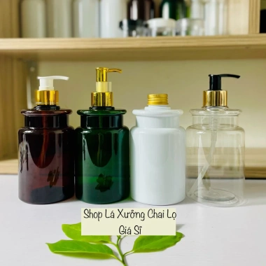 Chai nhựa 500ml cổ 2 tầng, màu đa dạng, vòi nhấn đa kiểu - Đựng dầu gội, sữa tắm, 11.500₫