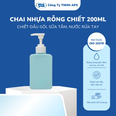 Chai nhựa rỗng 200ml chiết dầu gội, sữa tắm, gel rửa tay chuẩn ISO - có vòi bơm, giá chỉ 10.476 VND