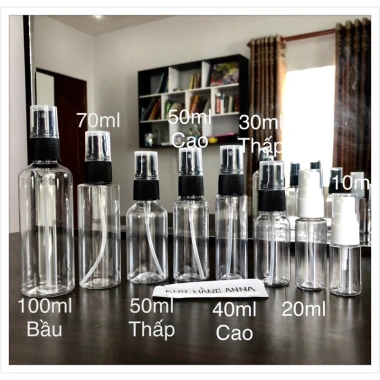 Chai nhựa xịt sương 1 set 5 chai - Lọ chiết mỹ phẩm trong suốt, giảm 20% còn 8.000₫