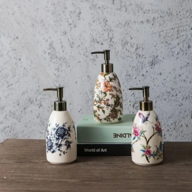 Chai nước rửa tay gốm MAOYE66SY hoa cổ điển, rỗng, hộp đựng xà phòng lỏng chống rò rỉ 3