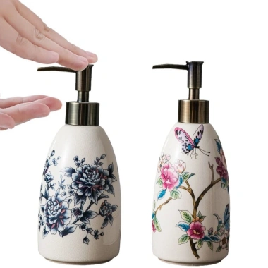 Chai nước rửa tay gốm MAOYE66SY hoa cổ điển, rỗng, hộp đựng xà phòng lỏng chống rò rỉ 9