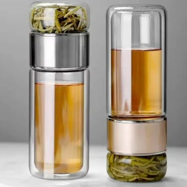 Chai pha trà thủy tinh cao cấp, cốc du lịch chống rò rỉ, treo tường đôi - 98.700đ