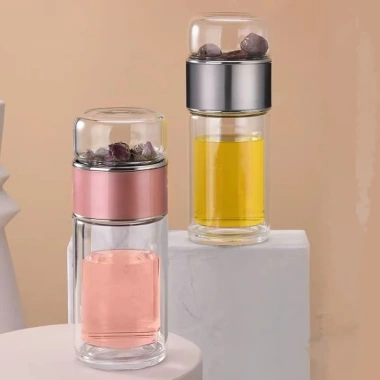 Chai pha trà thủy tinh cao cấp, cốc du lịch chống rò rỉ, treo tường đôi - 98.700đ