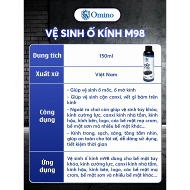 Chai tẩy ố kính OMINO M98 - Tẩy cặn canxi, làm sạch kính xe ố mốc, chỉ 138.089₫ 5