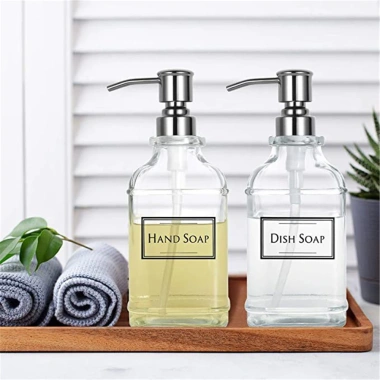 Chai thủy tinh báo chí kèm bơm thép không gỉ - xà phòng, nước rửa tay cho gia đình
