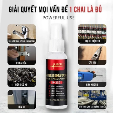 Chai Xịt Chống Rỉ Sét Ố Vàng và Bôi Trơn Đa Dụng LIBITU 100ml: Bảo Dưỡng Xe Cộ, Mối Nối Kim Loại, Giá 55k