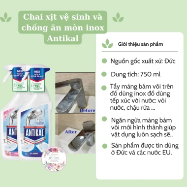 Chai xịt tẩy cặn canxi inox Antikal - Vệ sinh vòi rửa, vòi sen, giá chỉ 90.000đ