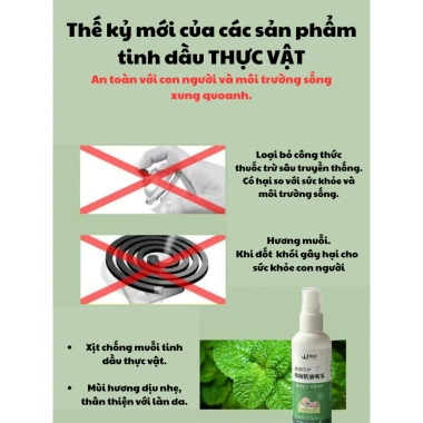 Chai Xịt Tinh Dầu Thực Vật 100ml - Đuổi Muỗi, Côn Trùng An Toàn Cho Mẹ và Bé
