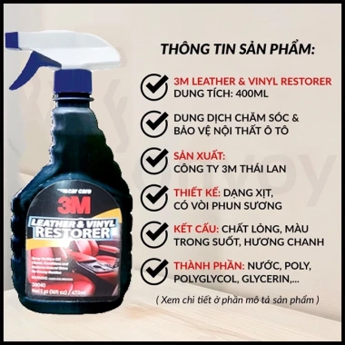 Chai xịt vệ sinh ô tô 3M 473ml - Khử mùi, sạch kính, ghế da nỉ, tặng khăn lau