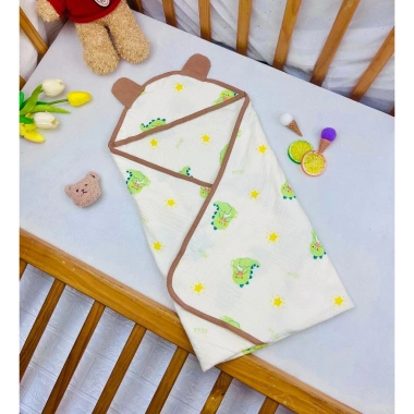 Chăn 4 lớp muslin cho bé sơ sinh Uni Baby, mũ trùm đầu và khăn quấn - 150k