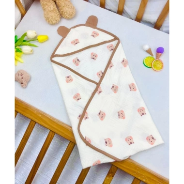 Chăn 4 lớp muslin cho bé sơ sinh Uni Baby, mũ trùm đầu và khăn quấn - 150k