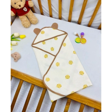 Chăn 4 lớp muslin cho bé sơ sinh Uni Baby, mũ trùm đầu và khăn quấn - 150k