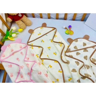 Chăn 4 lớp muslin cho bé sơ sinh Uni Baby, mũ trùm đầu và khăn quấn - 150k