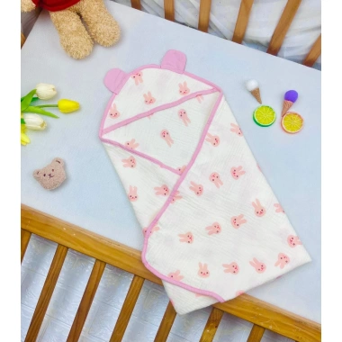 Chăn 4 lớp muslin cho bé sơ sinh Uni Baby, mũ trùm đầu và khăn quấn - 150k