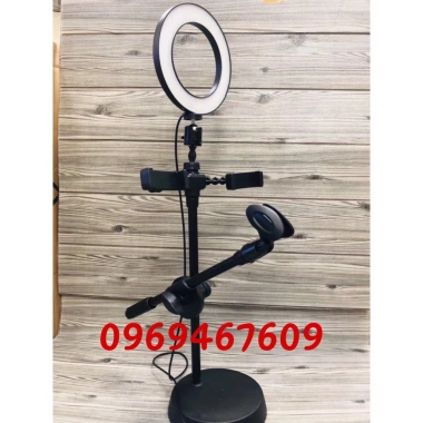 Chân 4 trong 1 livestream: kẹp điện thoại đôi, đèn LED, kẹp mic, Giá 184.195đ