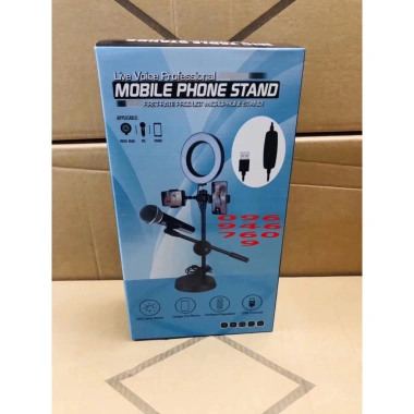 Chân 4 trong 1 livestream: kẹp điện thoại đôi, đèn LED, kẹp mic, Giá 184.195đ