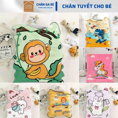 Chăn bé đi học 1m x 1m4 - Chăn tuyết nhung ngộ nghĩnh, mềm mịn, an toàn, Giá 65.000đ