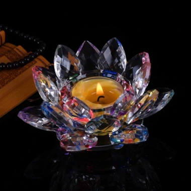 Chân Đế Đựng Đèn Cầy Tealight Pha Lê - Đa Kích Thước, Đa Màu, Phật Giáo Hoa Sen