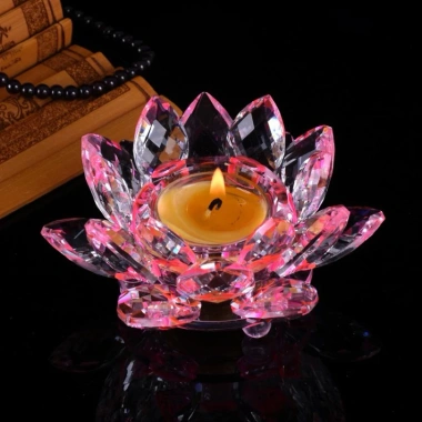 Chân Đế Đựng Đèn Cầy Tealight Pha Lê - Đa Kích Thước, Đa Màu, Phật Giáo Hoa Sen