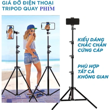 Chân đế livestream gậy 3 chân cao 2m, remote Bluetooth cho điện thoại & máy ảnh - 120k 2
