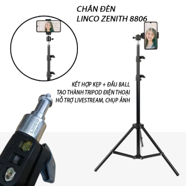 Chân đèn chụp ảnh LINCO 8.806 livestream - Tripod đa năng 2m, tặng kẹp điện thoại, chỉ 139.000₫