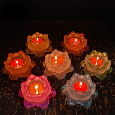 Chân Đèn Thủy Tinh Lưu Ly Hoa Sen Đựng Nến Tealight Nhiều Màu Giá 34.200₫