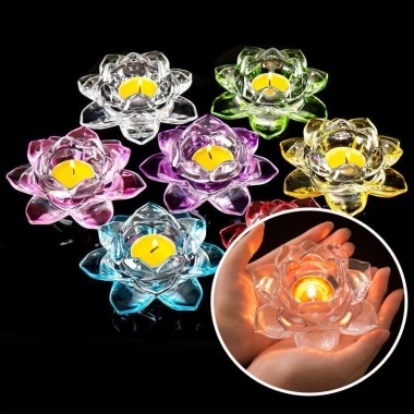 Chân Đèn Thủy Tinh Lưu Ly Hoa Sen Đựng Nến Tealight Nhiều Màu Giá 34.200₫