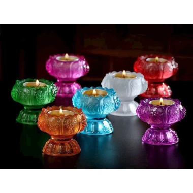 Chân Đèn Thủy Tinh Lưu Ly Hoa Sen Đựng Nến Tealight Nhiều Màu Giá 34.200₫