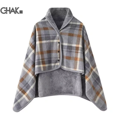 Chăn lông cừu kẻ sọc Technicolornice - Đeo được, có nút, ấm áp cho giường, sofa, du lịch - Giá 169k