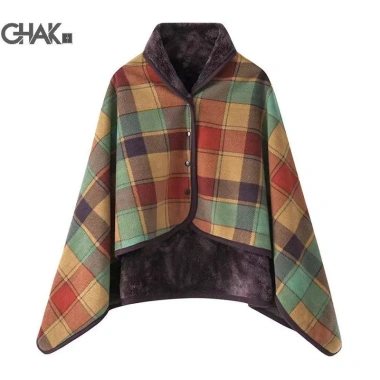 Chăn lông cừu kẻ sọc Technicolornice - Đeo được, có nút, ấm áp cho giường, sofa, du lịch - Giá 169k