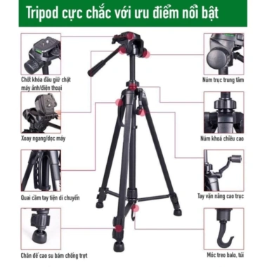 Chân Máy Ảnh T-3.520/360 Điện Thoại - Bền, Tặng Túi Đeo & Kẹp ĐT, 285k - XS Store