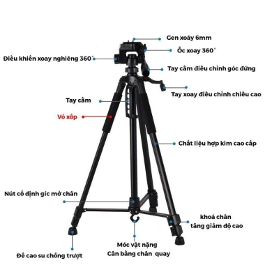 Chân Máy Ảnh, Tripod Đa Năng Cao 1m65 Gập Gọn - Chụp Ảnh, Quay Video, Livestream Chính Hãng