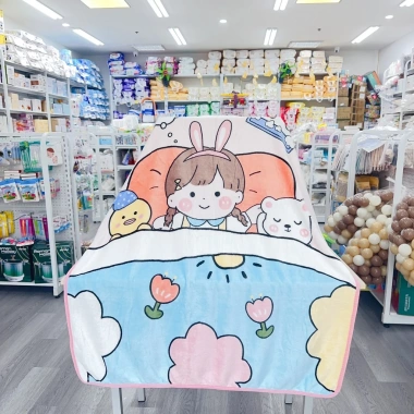 Chăn mền lông tuyết 4 mùa in hình 2 mặt 100x140cm cho bé đi học văn phòng siêu mềm