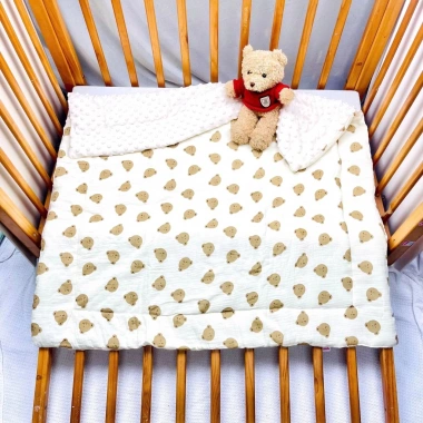 Chăn mùa đông bé sơ sinh 100x110 cm vải muslin lót hạt đậu - Giá 200.000 đồng