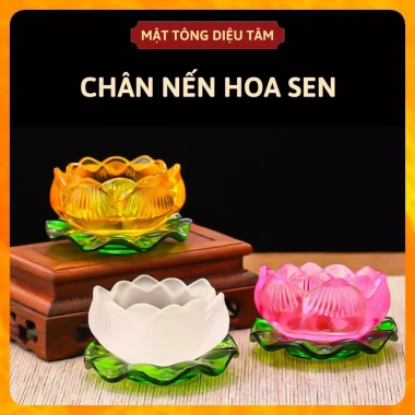Chân Nến Hoa Sen Lưu Ly Đế Lá Sen - Đèn Cầy, Chén Nước, Ly Thờ Cúng, Diệu Tâm, Giá 60.000đ