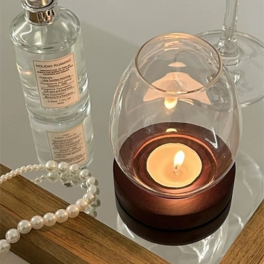 Chân nến LILYESBU nắp cốc, đế gỗ, giá đỡ trong suốt, vòng chống gió Retro Châu Âu - Trang trí tiệc 5