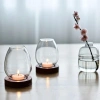 Chân nến LILYESBU nắp cốc, đế gỗ, giá đỡ trong suốt, vòng chống gió Retro Châu Âu - Trang trí tiệc 6