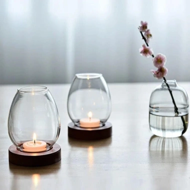 Chân nến LILYESBU nắp cốc, đế gỗ, giá đỡ trong suốt, vòng chống gió Retro Châu Âu - Trang trí tiệc 6